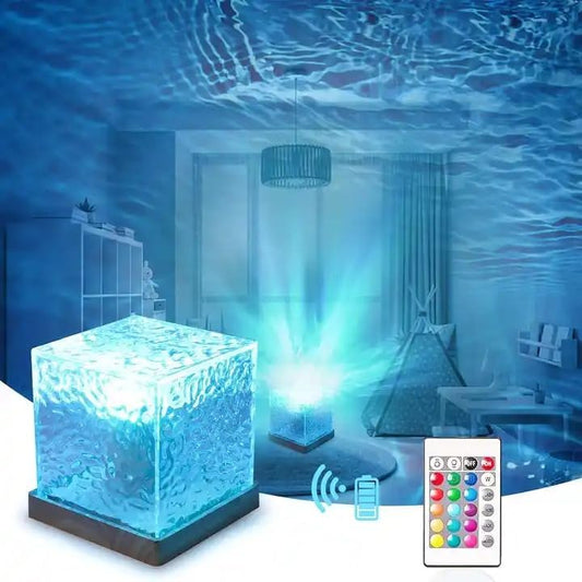 Ocean Wave Projector Night Light with Remote, 16 Color Rotating Water Cube Lamp, Northern Lights Underwater Effect Light for Kids & Adults, Relaxing Bedroom Ambiance