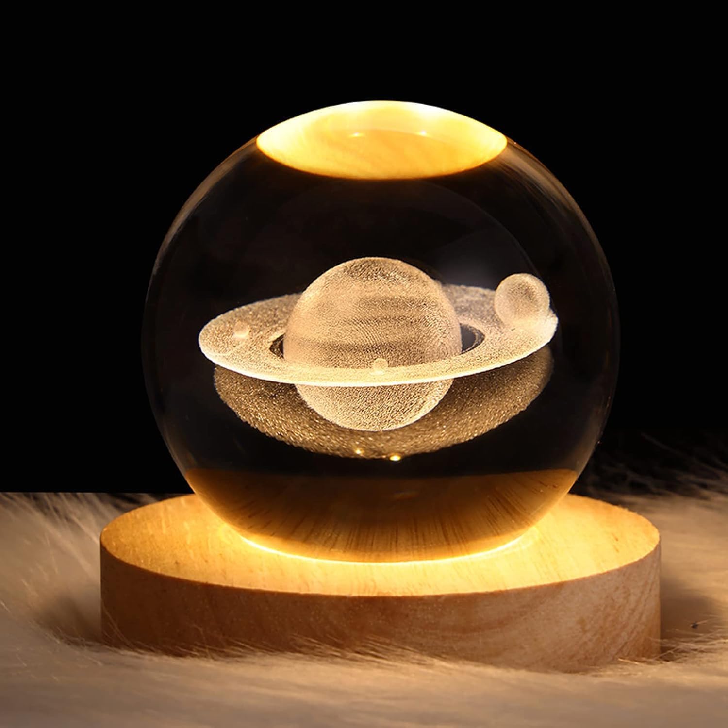 3D Space-Themed Saturn Galaxy Crystal Glass Ball Night Light, USB-Powered Glowing Planet Lamp for Dreamy Home Décor (Saturn)