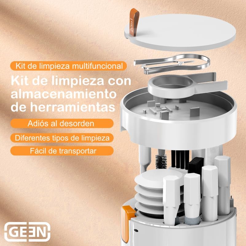 GEEN Kit de Limpieza Multifuncional - Limpieza de Teclados, Auriculares, Cámaras y más... (Kit Multifuncional 20 en 1)