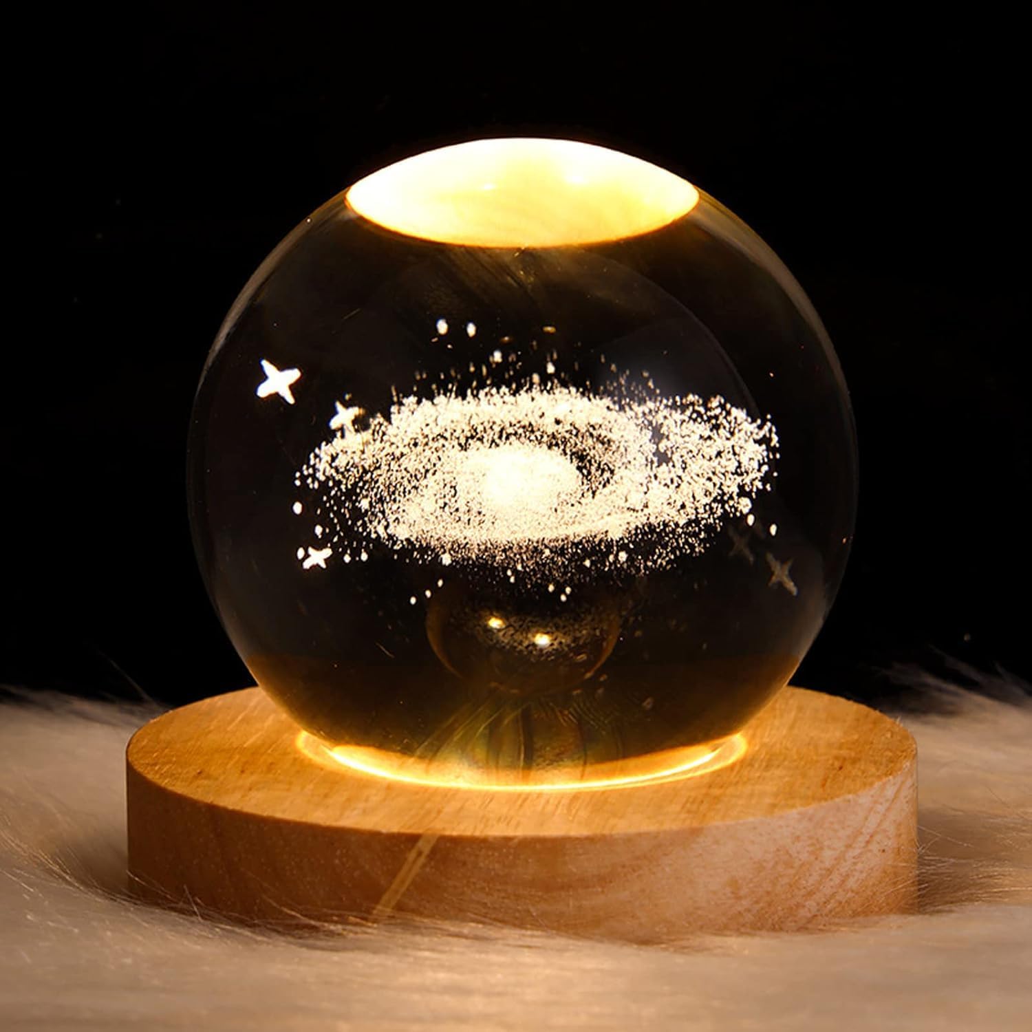 3D Space-Themed Saturn Galaxy Crystal Glass Ball Night Light, USB-Powered Glowing Planet Lamp for Dreamy Home Décor (Nebula)