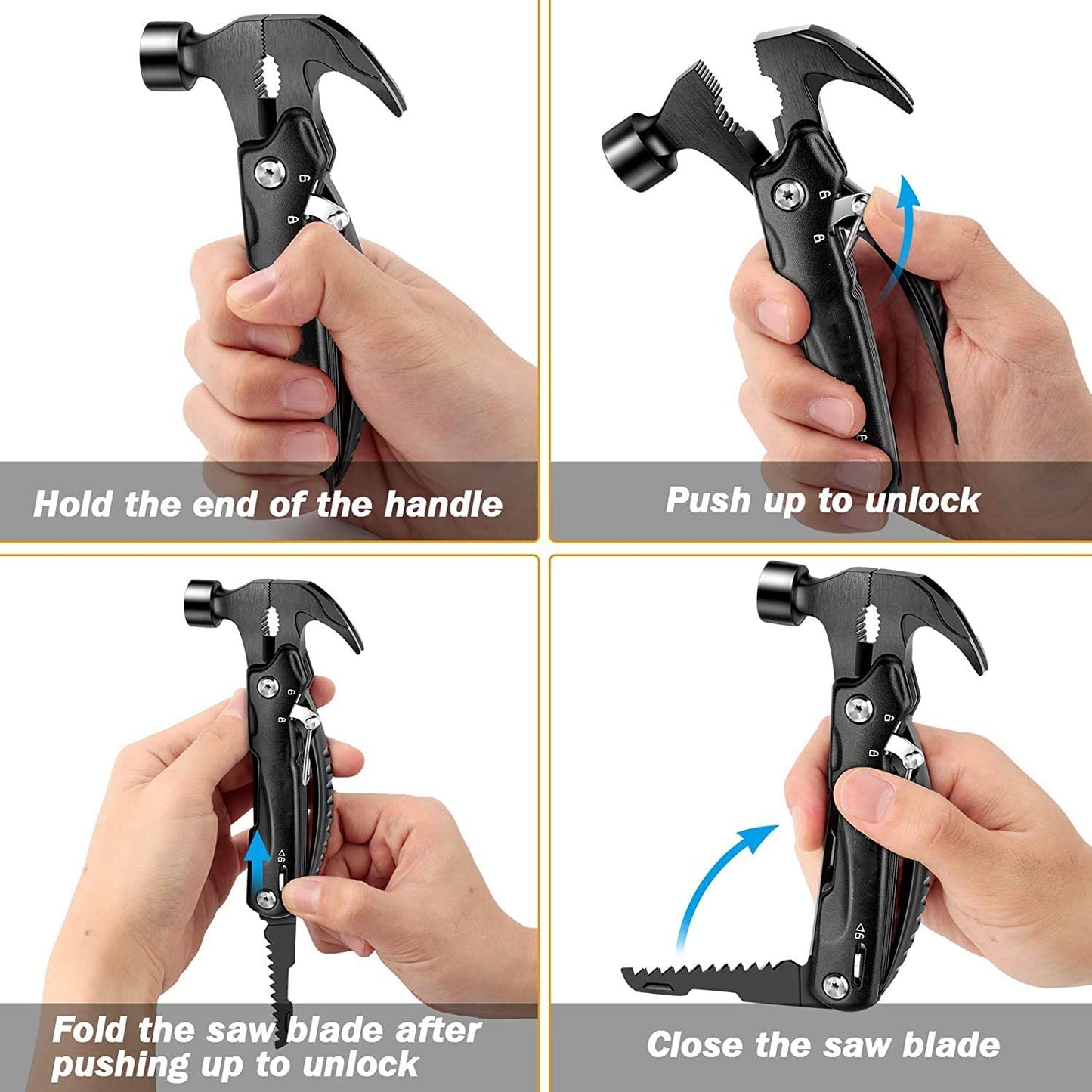 Multitool Accesorios de camping 12 en 1 Martillo multiherramienta, regalo para el día del padre, padre, abuelo, marido, novio, él, mini equipo de senderismo para el hogar al aire libre