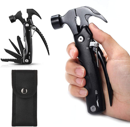 Multitool Accesorios de camping 12 en 1 Martillo multiherramienta, regalo para el día del padre, padre, abuelo, marido, novio, él, mini equipo de senderismo para el hogar al aire libre