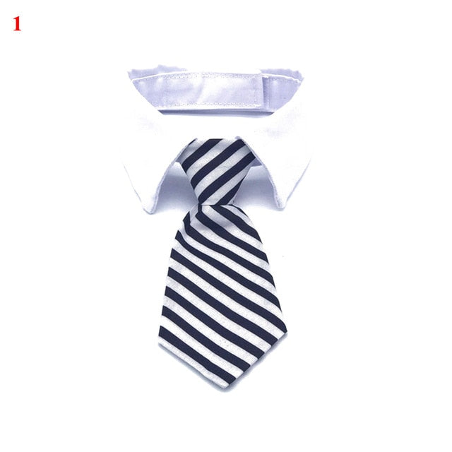 Cute Puppy Dog Striped Bow Tie Collar Pet Adjustable Neck Tie For Party Wedding White Collar Necktie Dog Supplies