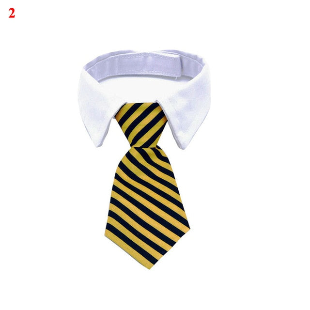 Cute Puppy Dog Striped Bow Tie Collar Pet Adjustable Neck Tie For Party Wedding White Collar Necktie Dog Supplies