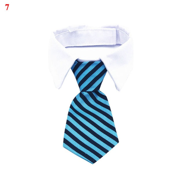 Cute Puppy Dog Striped Bow Tie Collar Pet Adjustable Neck Tie For Party Wedding White Collar Necktie Dog Supplies