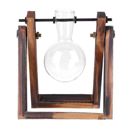 Glass and Wood Vase Planter Terrarium Table Desktop Hydroponics Plant Bonsai Flower Pot Hanging Pots with Wooden Tray Home Decor